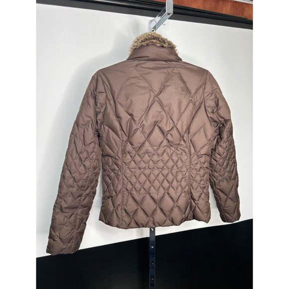Eddie Bauer XS Quilted Brown Jacket W/ Faux Fur Collar Premium Goose Down - Picture 5 of 8